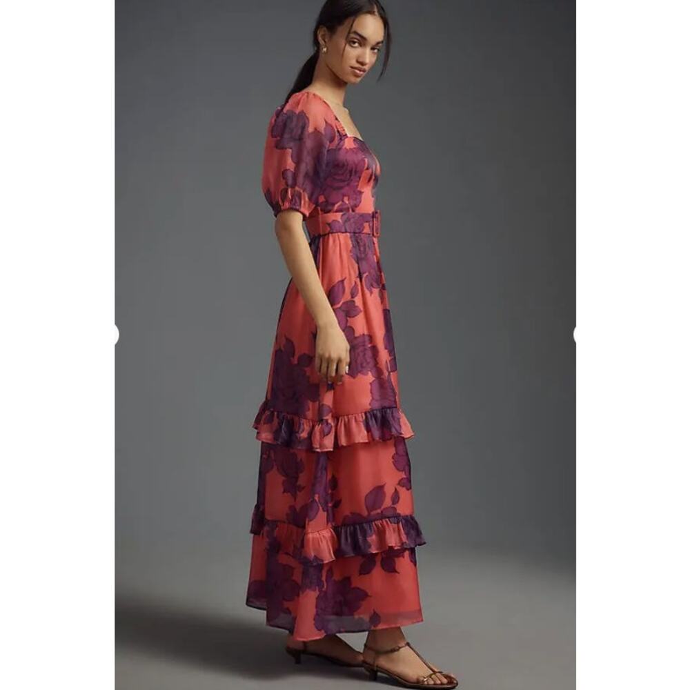 NEW HUTCH  Puff-Sleeve Ruffled Maxi Dress - multicolor Size S